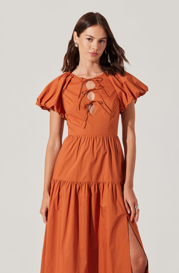 ASTR the Label | Aine Tie-Front Midi Dress in Copper | Size S ASTR the Label | Aine Tie-Front Midi Dress in Copper | Size S