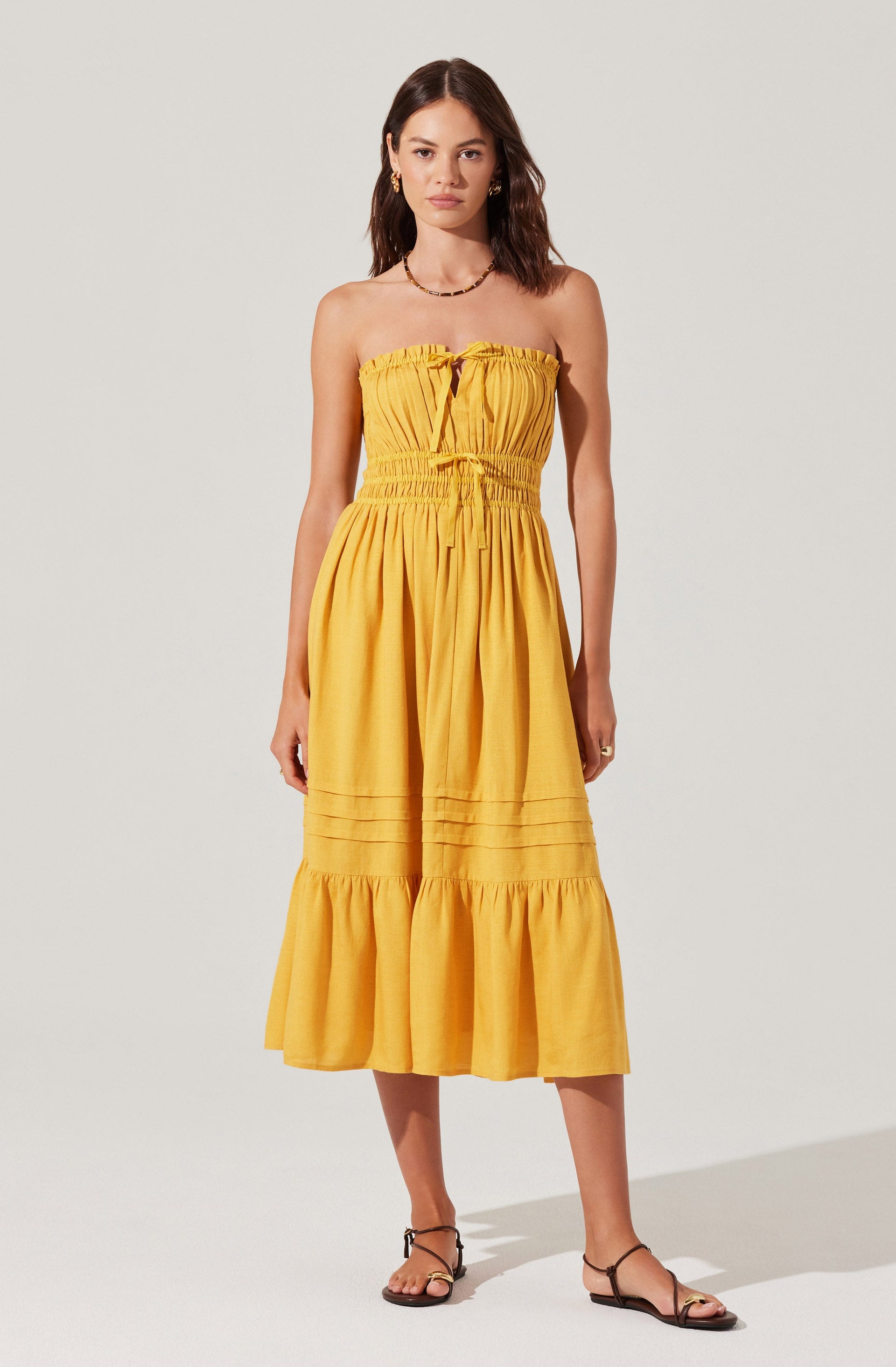 Aubrie Strapless Smocked Midi Dress - ASTR the Label Aubrie Strapless Smocked Midi Dress - ASTR the Label