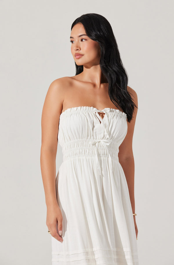 strapless white dress midi Aubrie Strapless Smocked Midi Dress