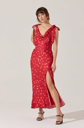 Allexina Satin Cowl Neck Midi Dress