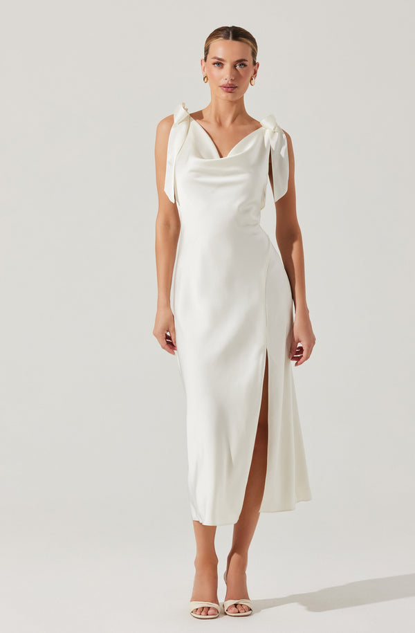 knee length dresses for ladies Allexina Satin Midi Dress