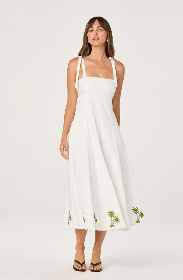 white embroidered midi dress Tiered / M Contrast embroidery detail Rihoas Eyelet Floral Midi Dress