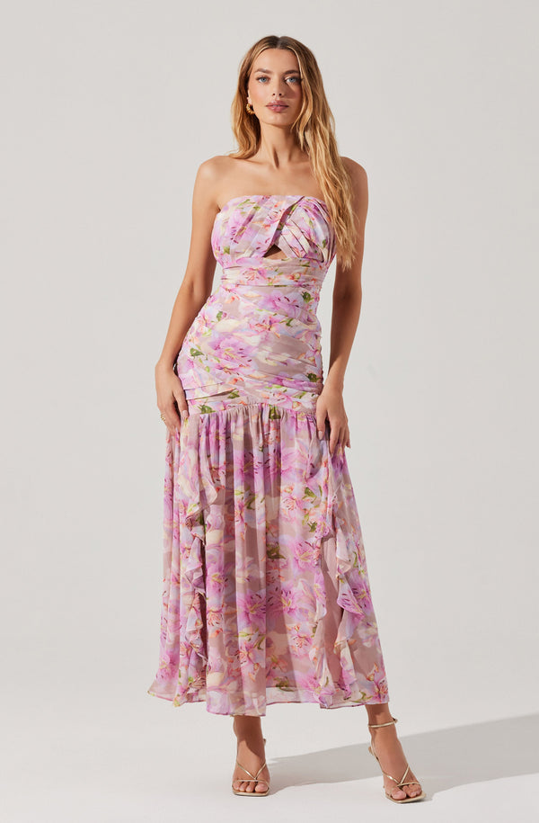Estefany Strapless Pleated Floral Maxi Dress - ASTR the Label
