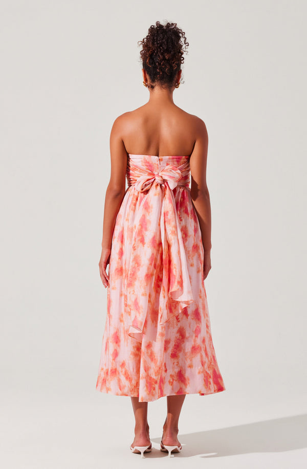 open lace back dress Aneesha Strapless Pleated Midi Dress