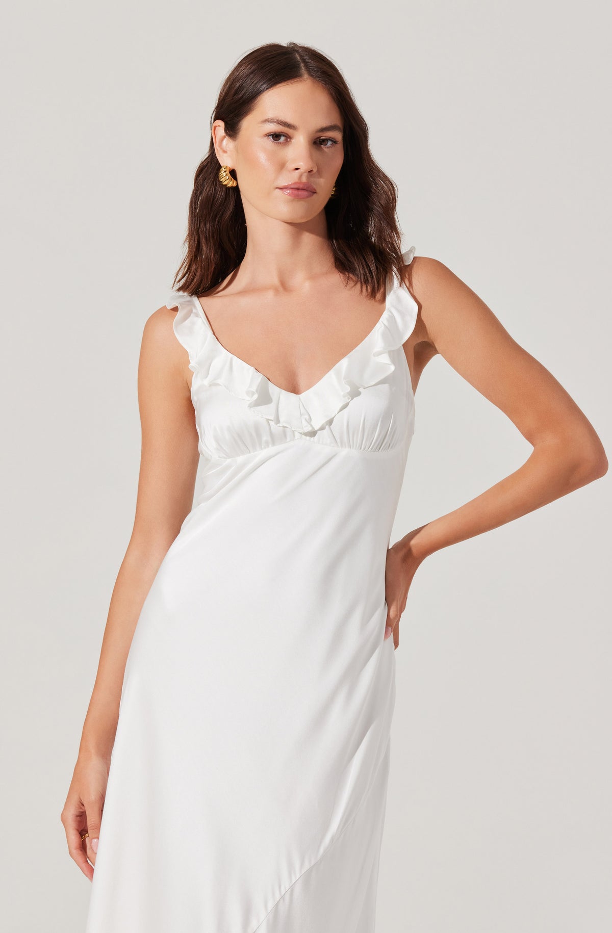 Zoie Satin Ruffle Midi Dress