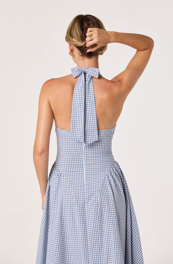 Meana Gingham Halter Midi Dress