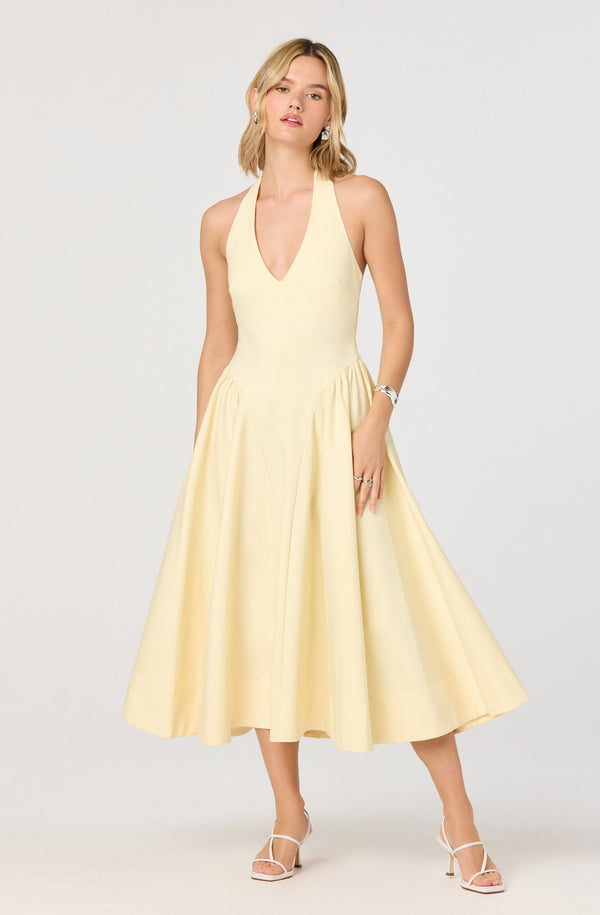 Meana Halter Plunge Drop-Waist Midi Dress - ASTR the Label Meana Halter Plunge Drop-Waist Midi Dress - ASTR the Label