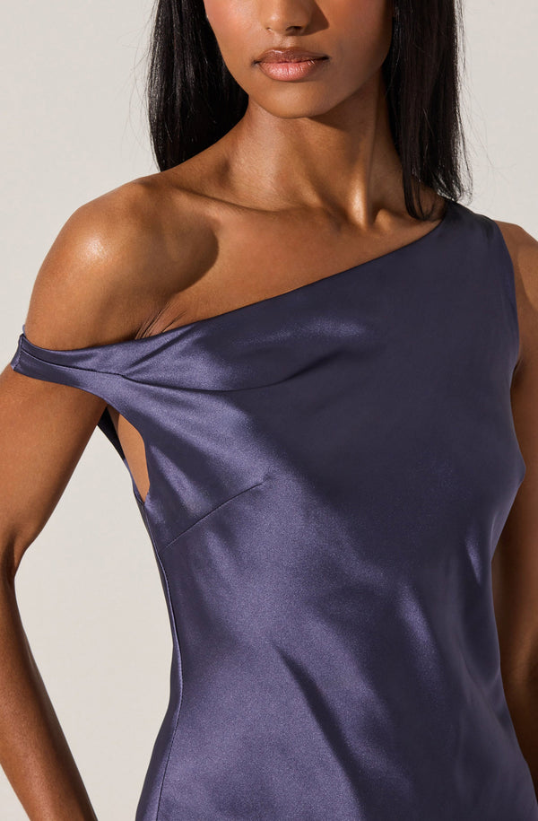 Elain Satin Off Shoulder Midi Dress