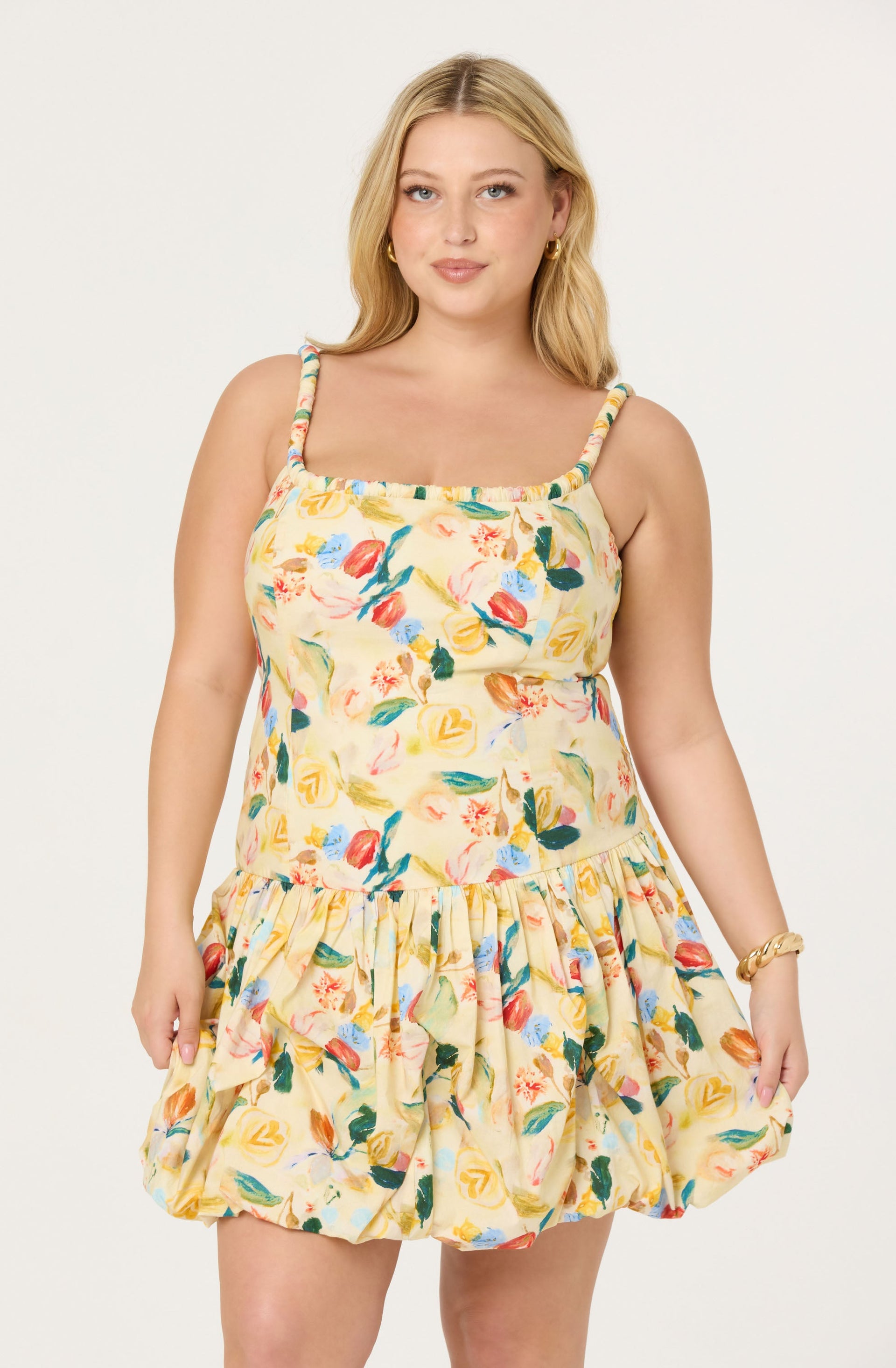 Astr The Label | Keyla Floral Bubble Dress in Plus Size - Yellow Green Floral