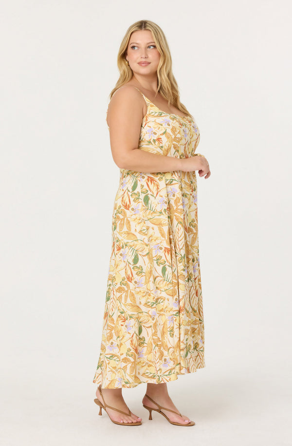 Jaleyah Paneled Flare Floral Midi Dress