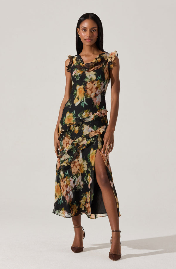 Alinta Floral Ruffle Cowl Neck Midi Dress - ASTR the Label Alinta Floral Ruffle Cowl Neck Midi Dress - ASTR the Label
