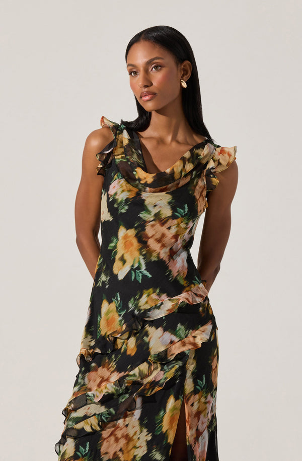 Alinta Floral Ruffle Cowl Neck Midi Dress - ASTR the Label Alinta Floral Ruffle Cowl Neck Midi Dress - ASTR the Label