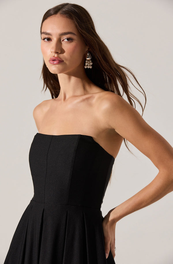open lace back dress Reiona Strapless Pleated Midi Dress