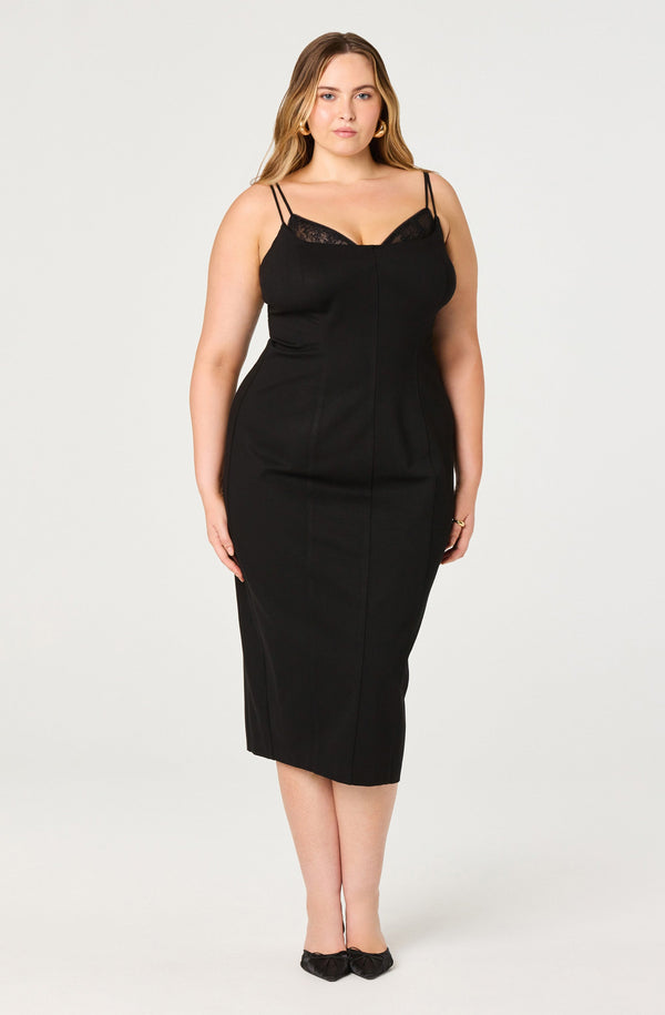 ASTR the Label | Allura Peekaboo Lace Midi Dress in Plus Size - Black