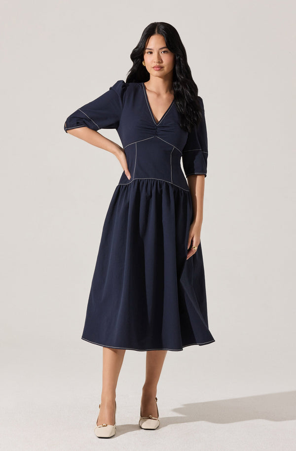 knee length dresses for ladies Nevaeh Satin Lace Trim Midi Dress main image 1