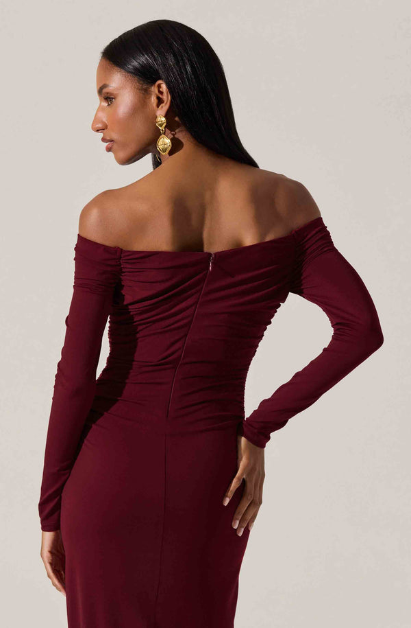 long fitting kitenge dresses Burgundy Dantelle Midi Dress– Teuta Matoshi main image 0