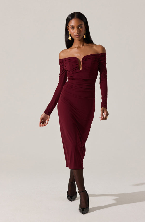 Lovinia Ruched Off Shoulder Midi Dress - ASTR the Label