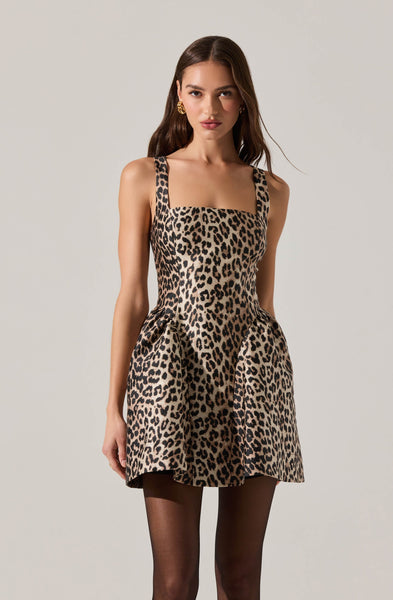 cliff leopard mini dress Claudie Size:12 round neckline 0802 Farm Rio Boho Glam