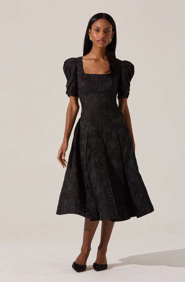 Mosella Jacquard Puff Sleeve Midi Dress - ASTR the Label