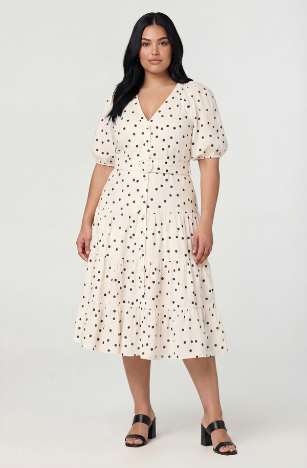 Minnie Polka Dot Tiered Midi Dress - ASTR the Label Minnie Polka Dot Tiered Midi Dress - ASTR the Label