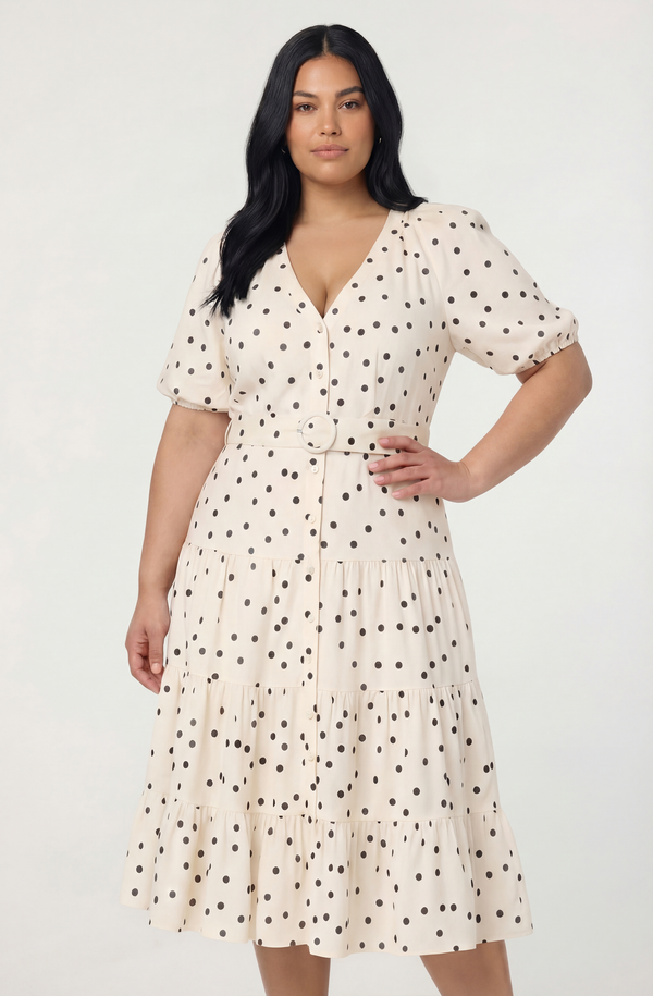 Minnie Polka Dot Tiered Midi Dress - ASTR the Label