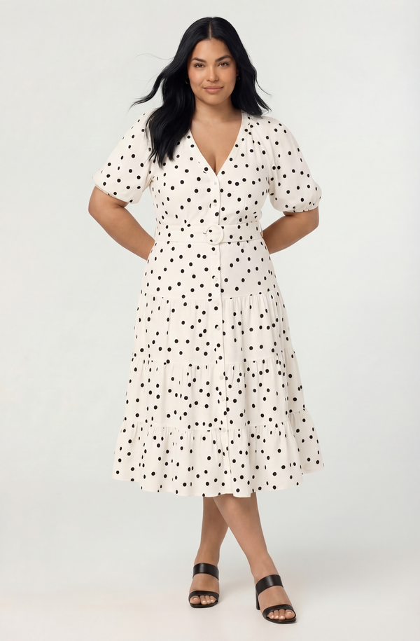 princess polly baby blue dress Minnie Polka Dot Tiered Midi Dress