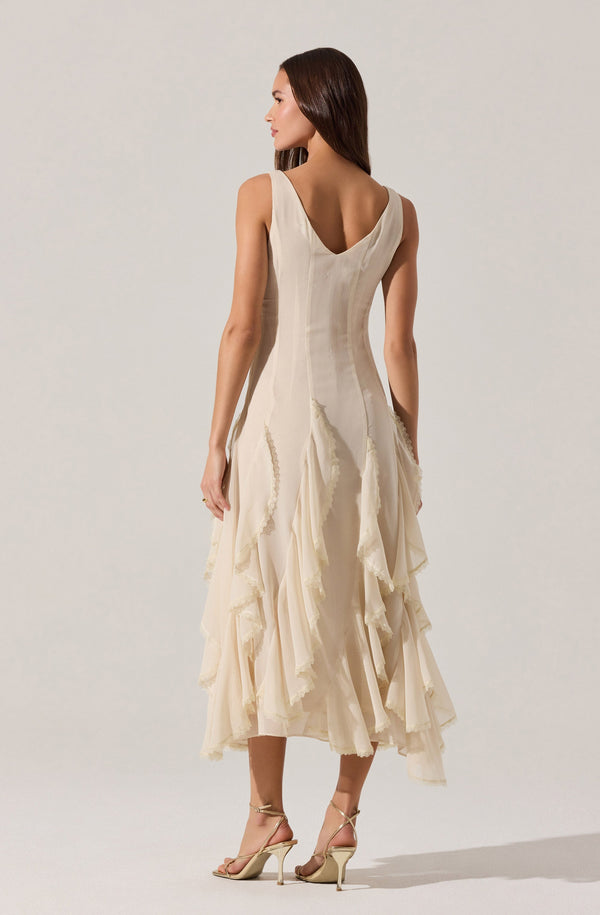 Philomene V-Neck Ruffle Trim Dress