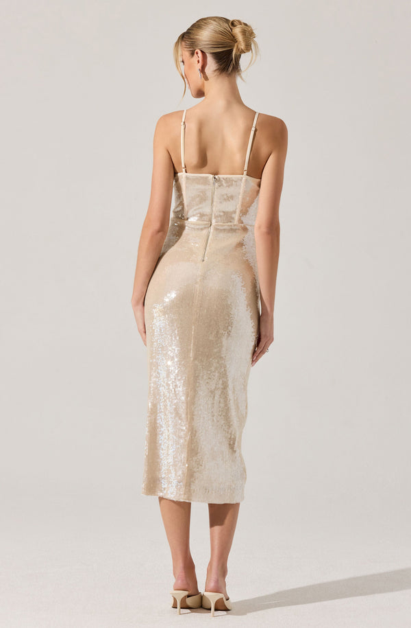 ASTR the Label | Liese Sequin Bustier Midi Dress in Cream | Size S