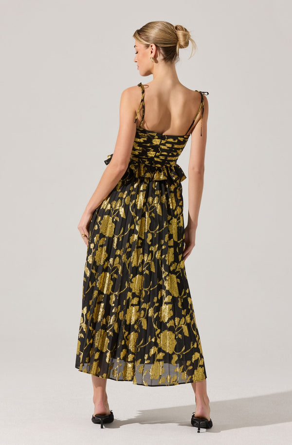Emerys Pleated Metallic Floral Maxi Dress - ASTR the Label Emerys Pleated Metallic Floral Maxi Dress - ASTR the Label