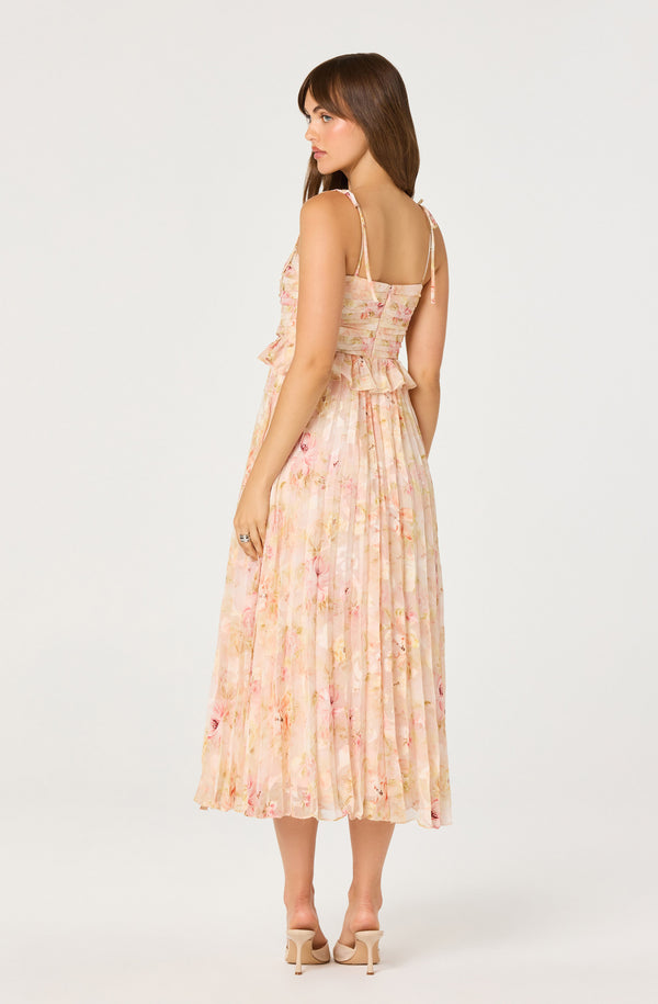 ASTR the Label | Emerys Pleated Floral Midi Dress in Pink Floral
