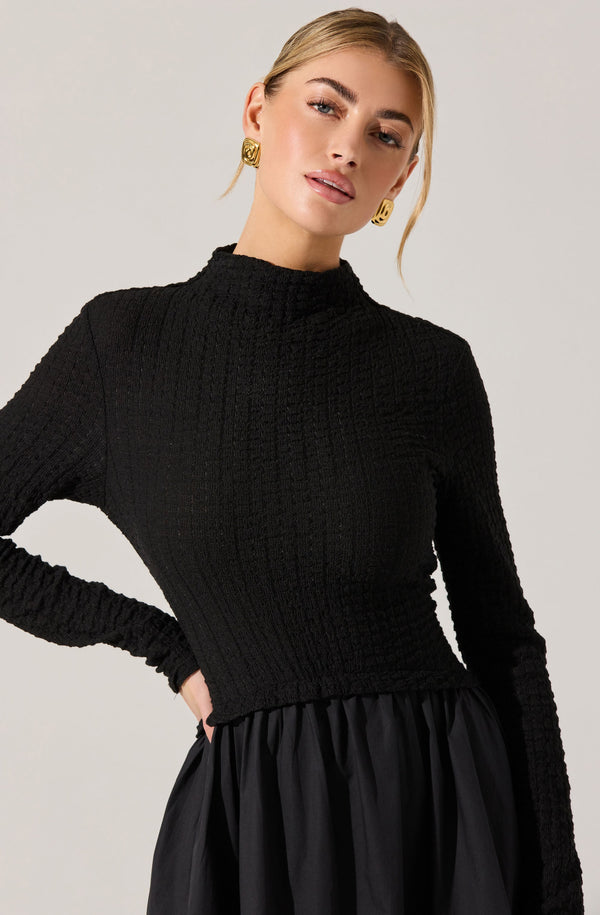 brynn mixed media long sleeve midi dress Kearney Mixed Media Midi Dress