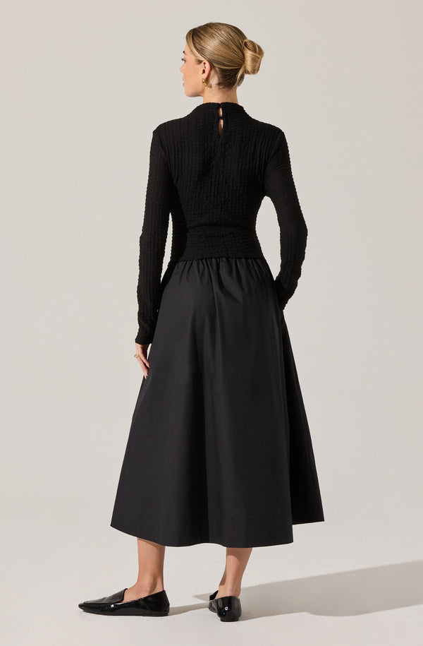 long sleeve mid length black dress Kearney Mixed Media Midi Dress