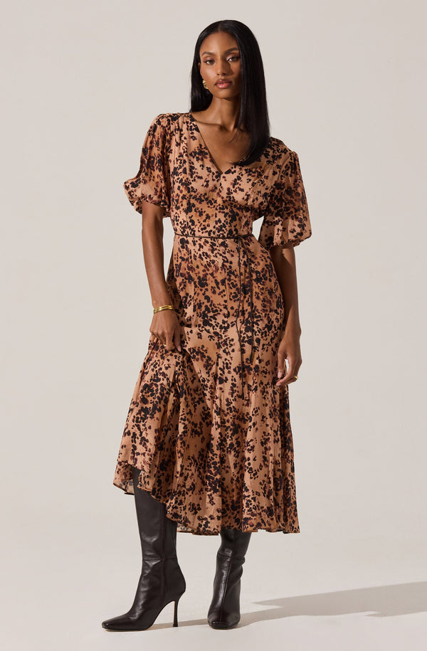Lavena V-Neck Puff Sleeve Midi Dress - ASTR the Label Lavena V-Neck Puff Sleeve Midi Dress - ASTR the Label