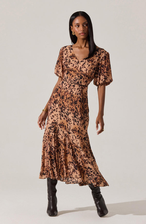 Lavena V-Neck Puff Sleeve Midi Dress - ASTR the Label Lavena V-Neck Puff Sleeve Midi Dress - ASTR the Label