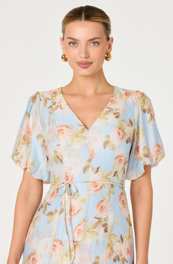 Lavena Floral Balloon Sleeve Midi Dress Lavena Floral Balloon Sleeve Midi Dress