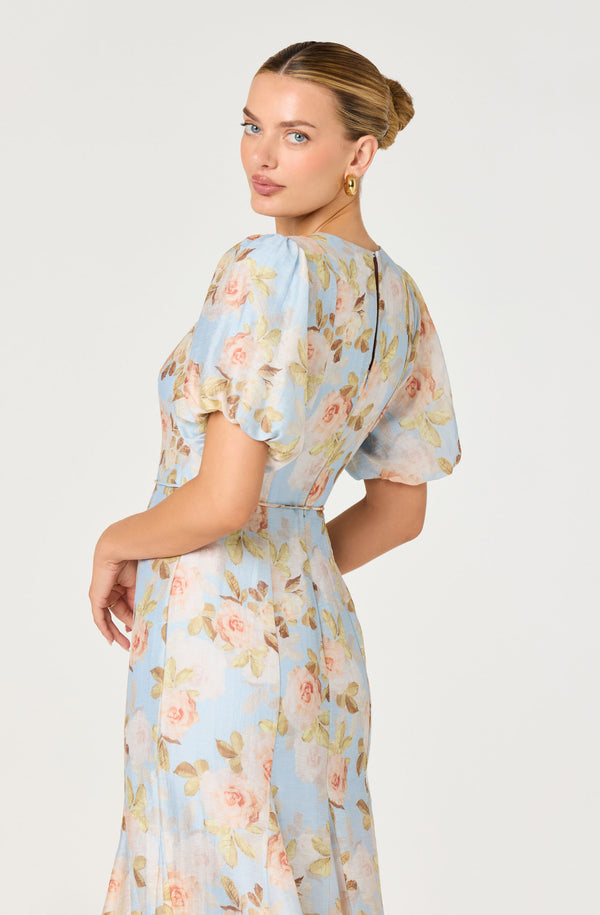 astr the label esperanza floral puff sleeve midi dress Lavena Floral Balloon Sleeve Midi Dress