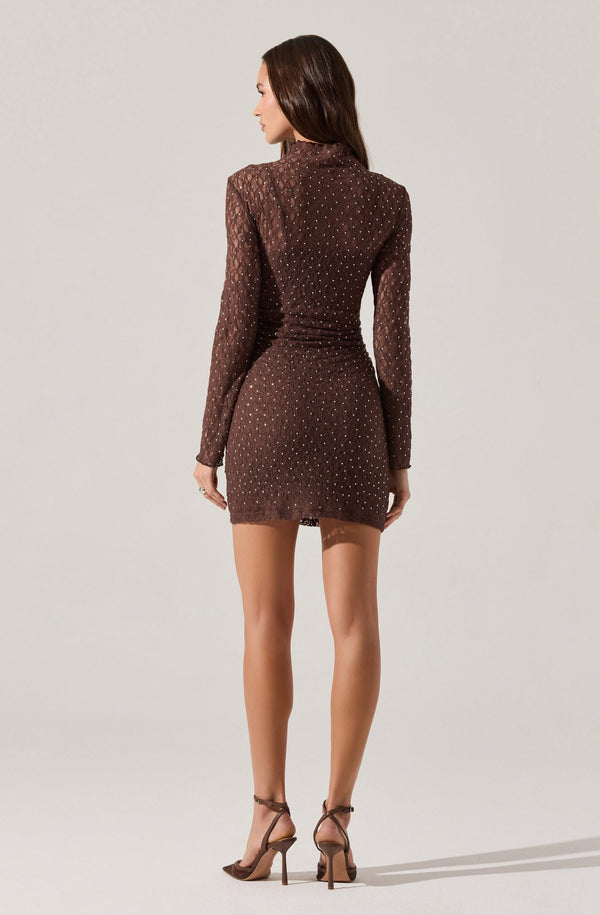 ASTR the Label | Kourtney Rhinestone Lace Mini Dress in Brown
