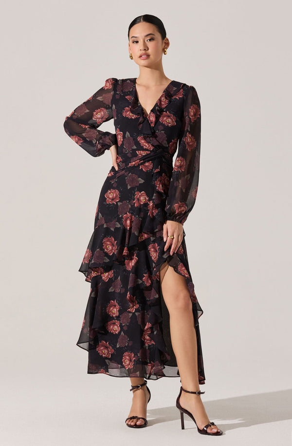 princess polly baby blue dress Astr The Label Corrina Floral Black Dress Black / Small
