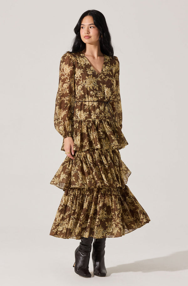 ASTR the Label Women's Franchesca Ruffle Tiered Maxi Dress - Olive Green Floral ASTR the Label Women's Franchesca Ruffle Tiered Maxi Dress - Olive Green Floral