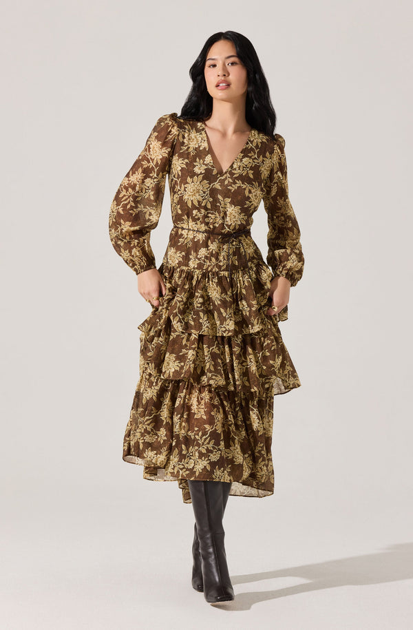 ASTR the Label Women's Franchesca Ruffle Tiered Maxi Dress - Olive Green Floral ASTR the Label Women's Franchesca Ruffle Tiered Maxi Dress - Olive Green Floral