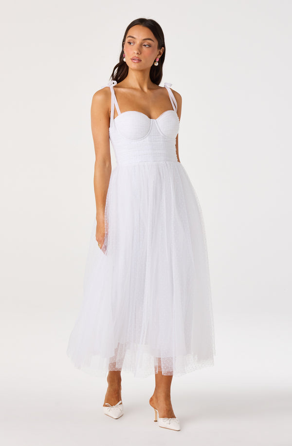 ASTR the Label | Karyme Polka Dot Tulle Midi Dress in White | Size M ASTR the Label | Karyme Polka Dot Tulle Midi Dress in White | Size M