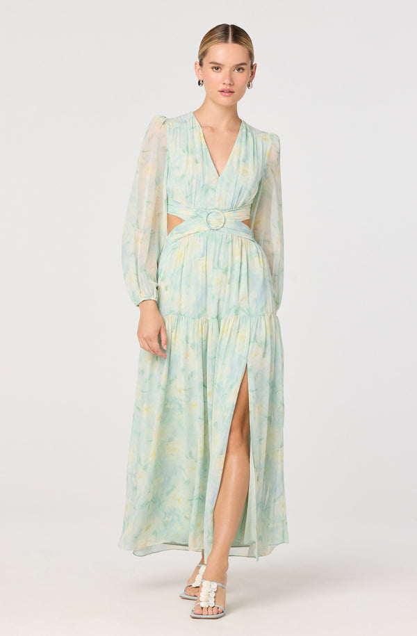 Klarissa Floral Cutout Balloon Sleeve Maxi Dress - ASTR the Label Klarissa Floral Cutout Balloon Sleeve Maxi Dress - ASTR the Label