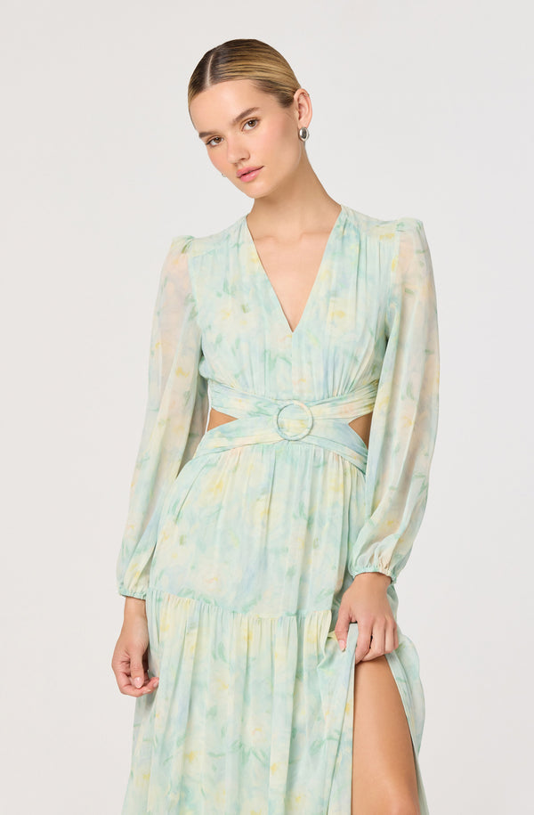 Klarissa Floral Cutout Balloon Sleeve Maxi Dress