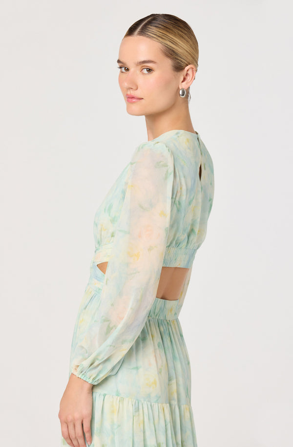 fairy tale character dress up ideas Klarissa Floral Cutout Balloon Sleeve Maxi Dress