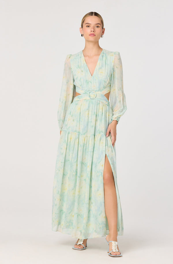 Klarissa Floral Cutout Balloon Sleeve Maxi Dress - ASTR the Label Klarissa Floral Cutout Balloon Sleeve Maxi Dress - ASTR the Label