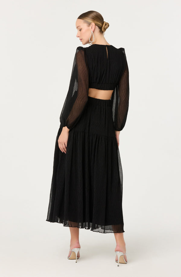 open lace back dress Pleated Long Sleeve Surplice Maxi Dress Green / L main image 0