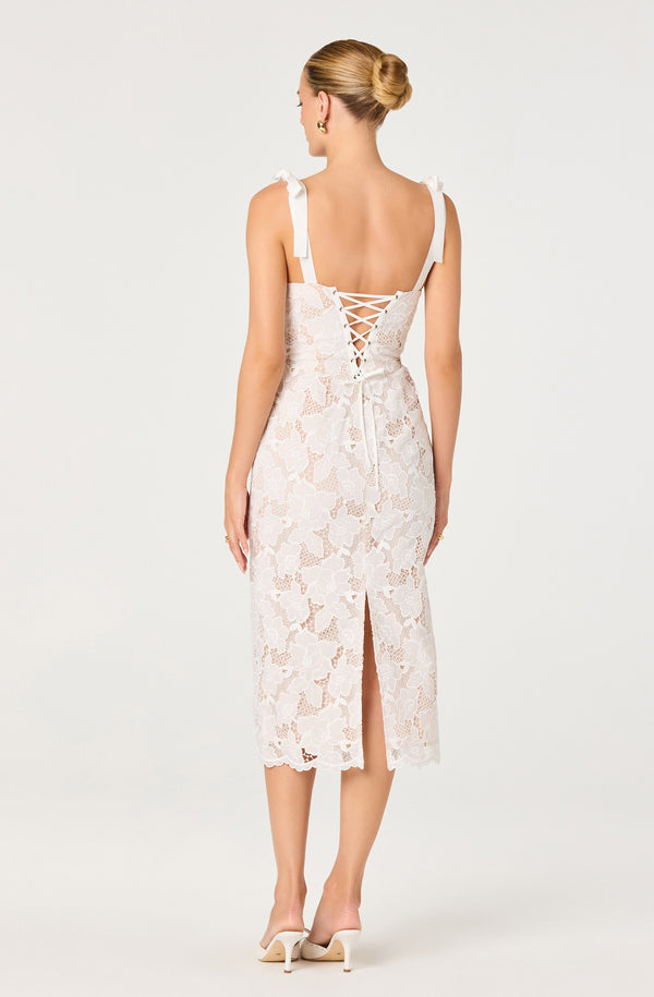 ASTR the Label | Donne Floral Lace Corset Midi Dress in White | Size M ASTR the Label | Donne Floral Lace Corset Midi Dress in White | Size M