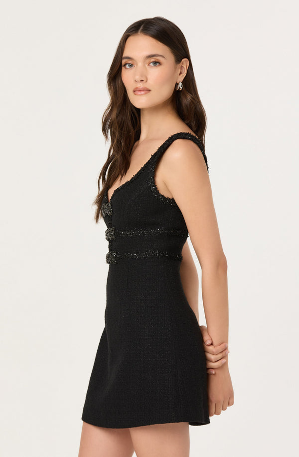 ASTR the Label | Maira Tweed Bow Mini Dress in Black | Size L ASTR the Label | Maira Tweed Bow Mini Dress in Black | Size L