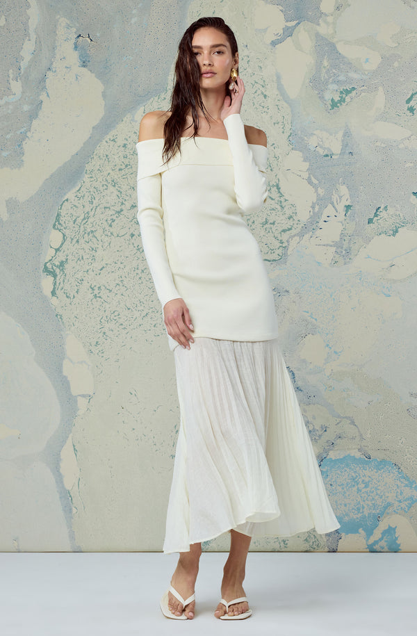 Lidia Off-Shoulder Pleated Midi Dress - ASTR the Label Lidia Off-Shoulder Pleated Midi Dress - ASTR the Label