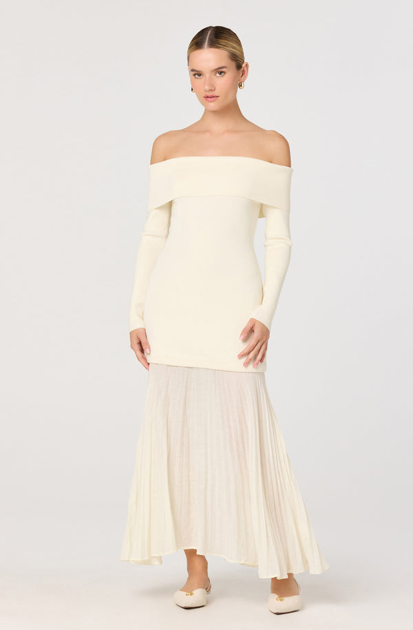 chinese dress ladies ABIGAIL WHITE HYBRID MIDI DRESS – DISSH main image 0